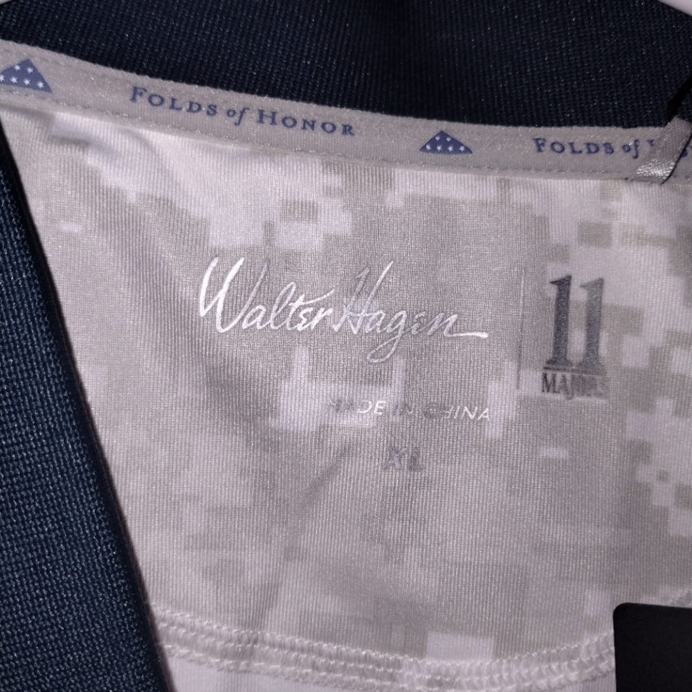 Walter Hagen Folds of Honor Mens XL Golf Shirt SPF White Teal Color BNWT